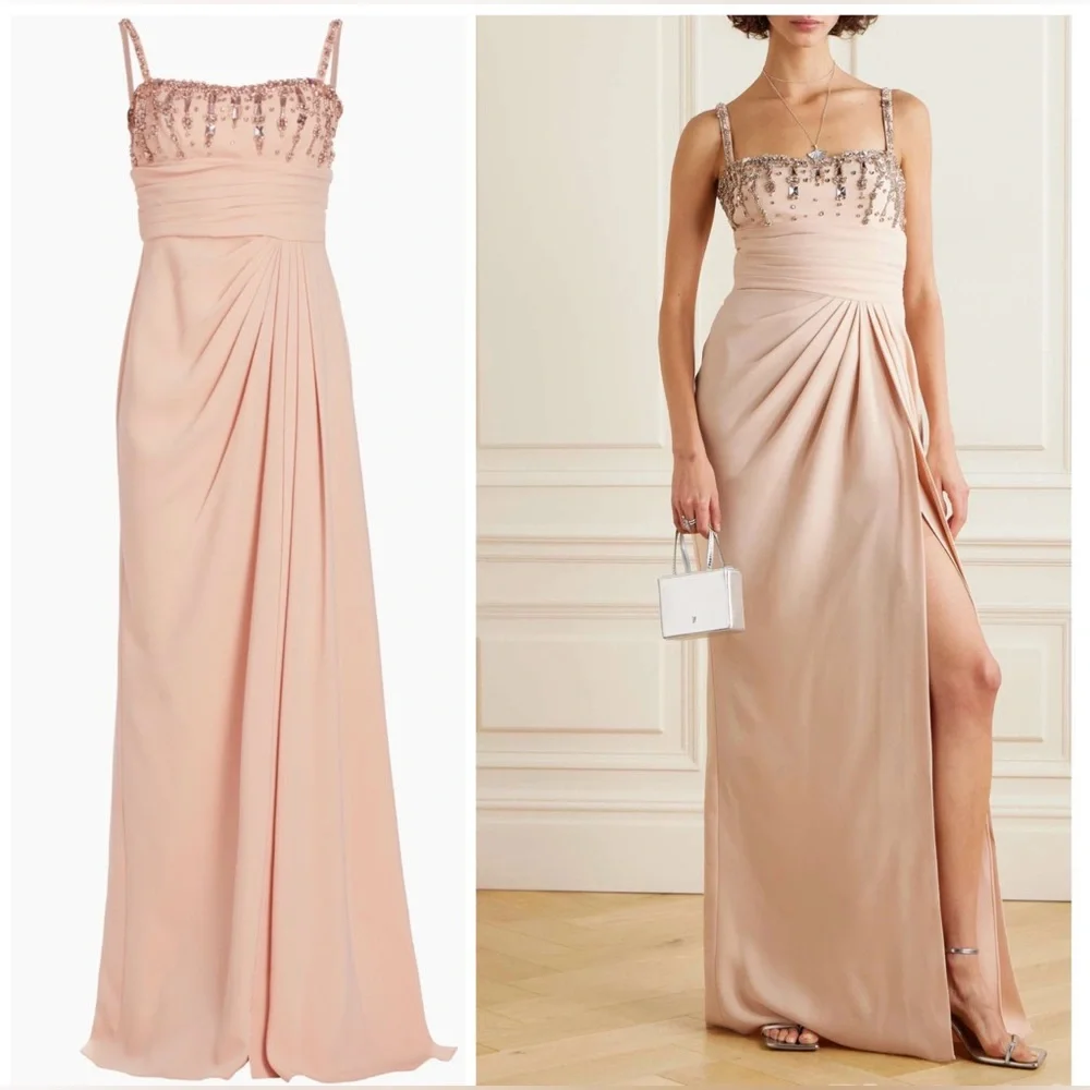 ZUHAIR MURAD Crystal-embellished draped cady gown Cream Maxi Dress